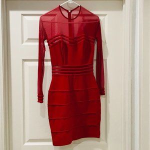 Elegant Evening Long Sleeves Dress - Red